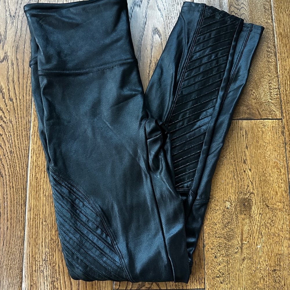 Spanx Black Moto Faux Leather Leggings - Size P Small